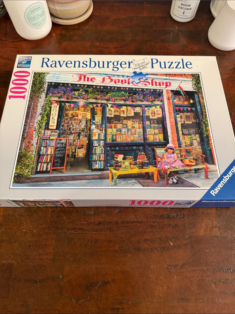 Ravensburger Colorful Bookshop Puzzle Box Art - Blue, Pink, Green, Yellow